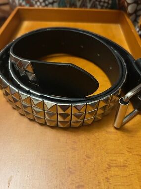 Black Studded Leather Belt - Men